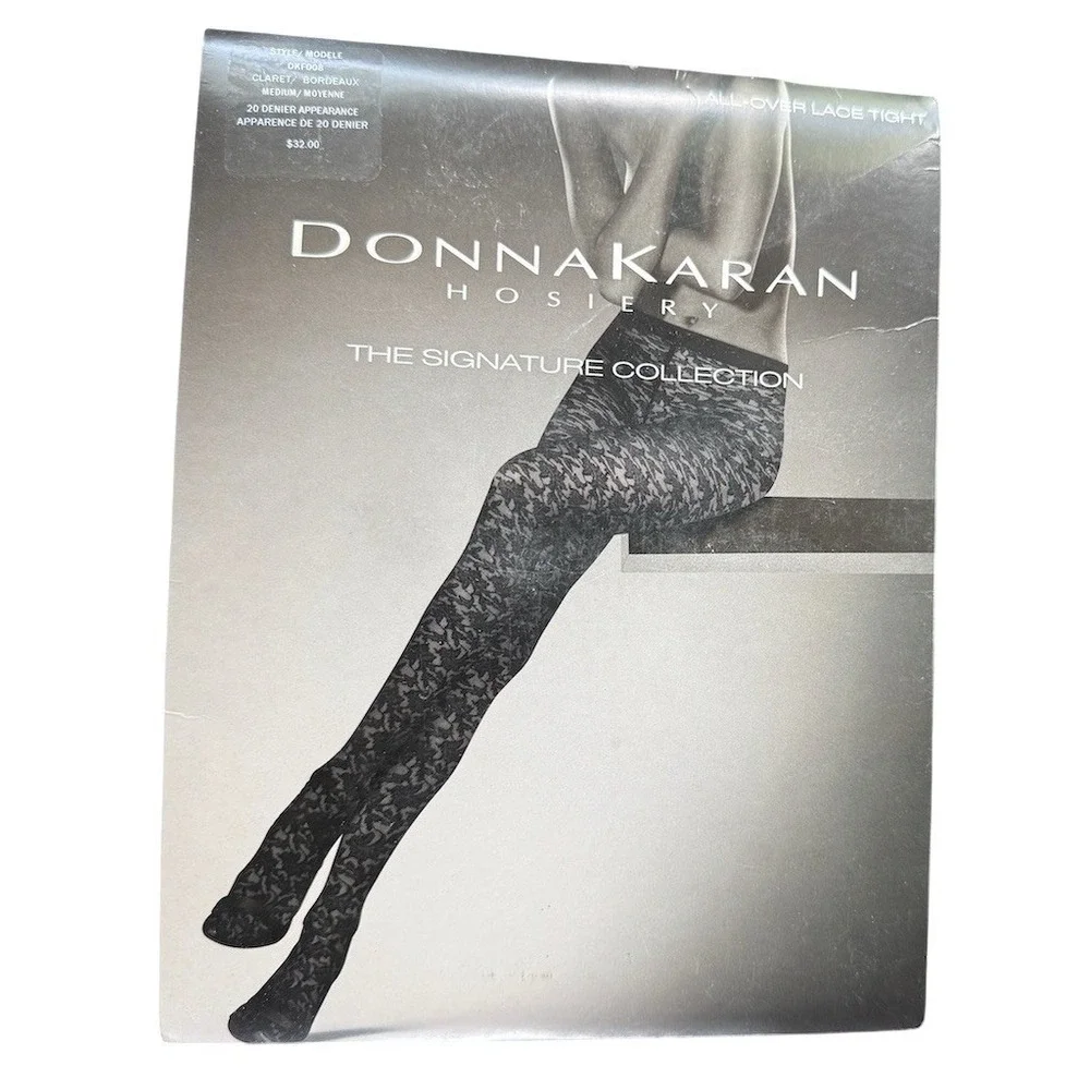 Dkny Donna Karan Black Patterned Hosiery Tights
